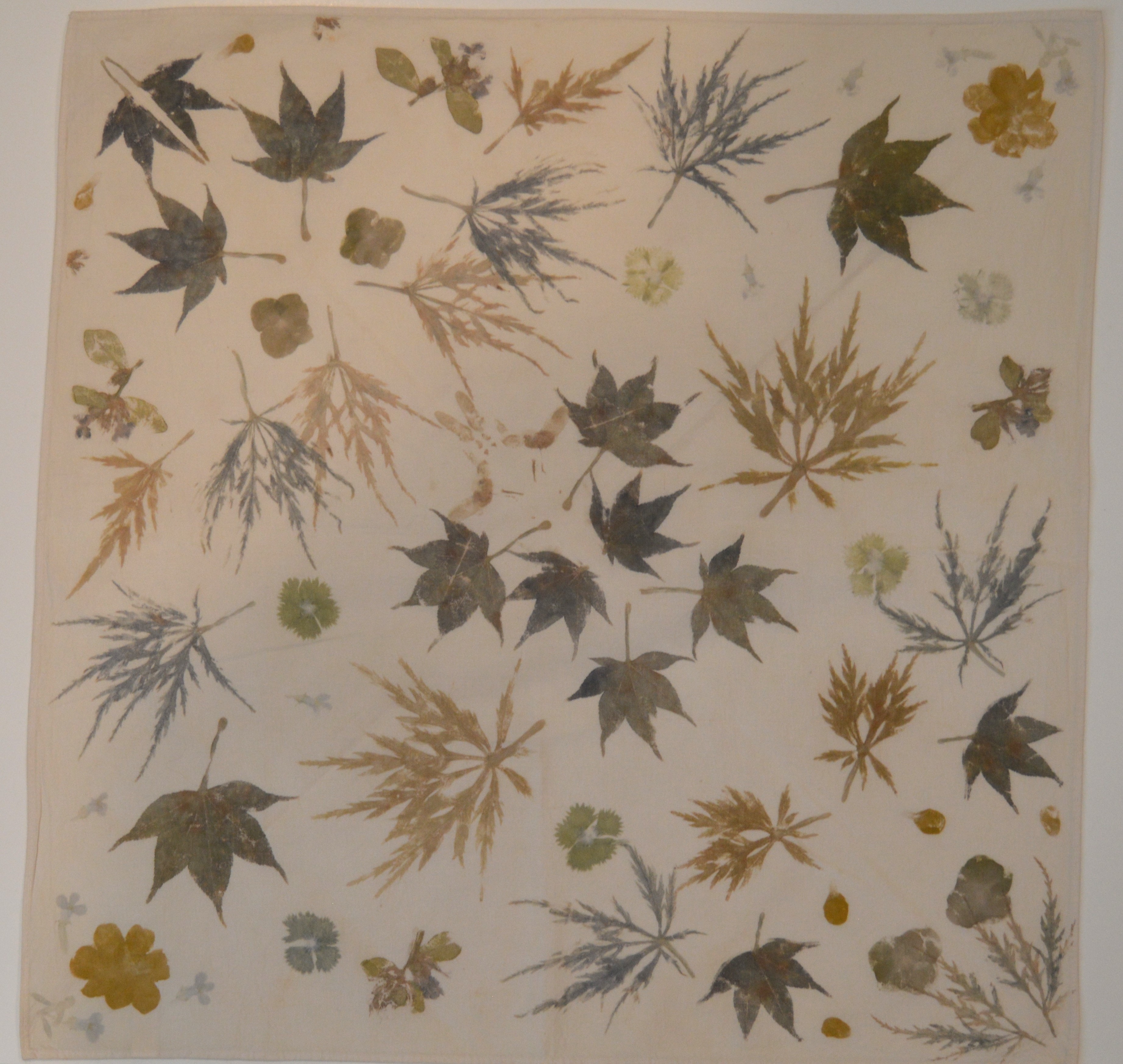 Fall Bandana — 100% cotton bandana pounded with autumn maple leaves, grasses, and earthy fall flora in warm tones, mordant treated