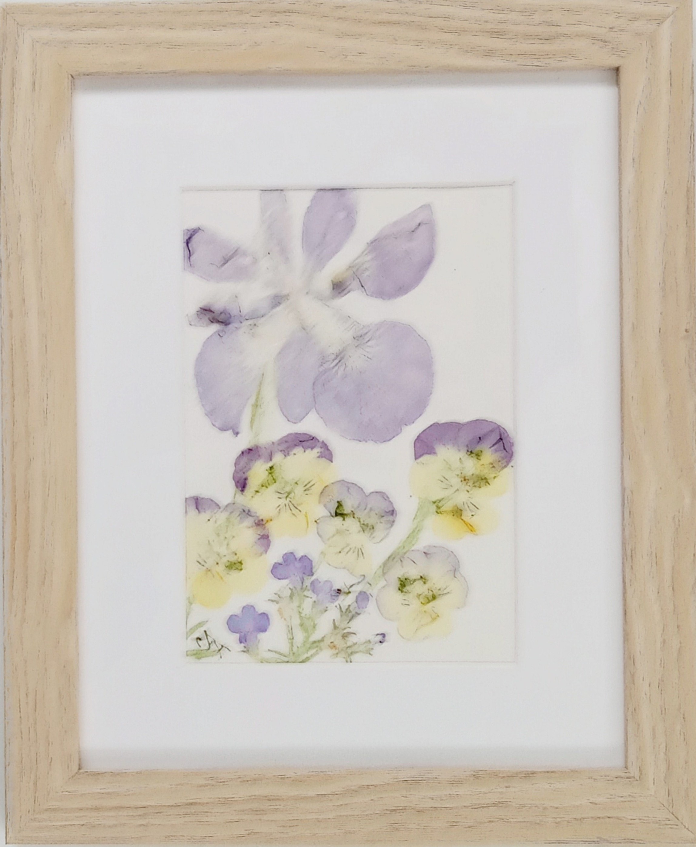 Good Friends — framed botanical pounding artwork with lavender and pale yellow flowers on 140-pound watercolor paper